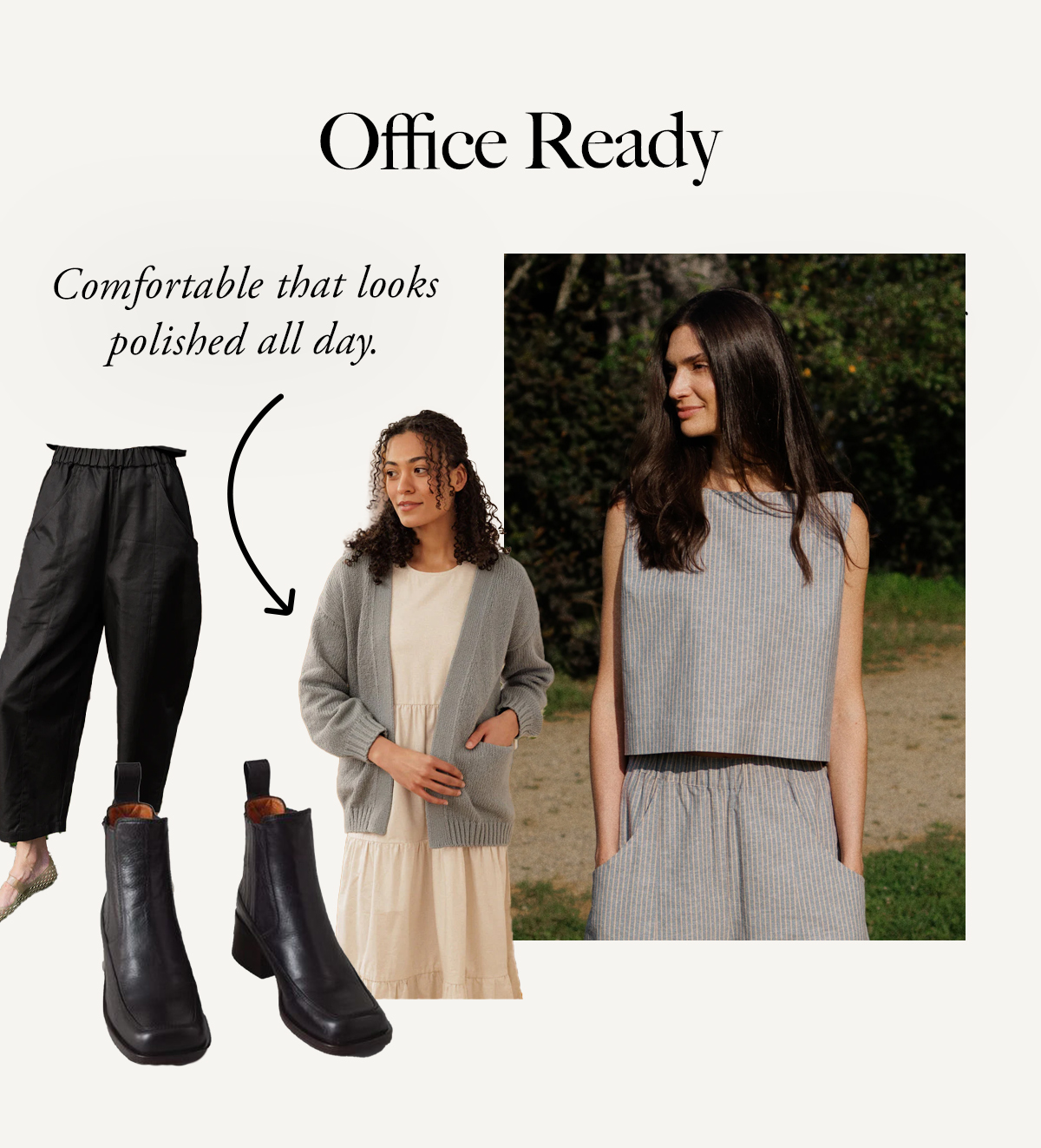 LAYERED FOR FALL Luna Tank + Cardigan + Porch Pants + Boots A layer that transitions through seasons.