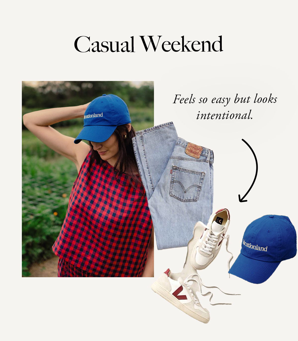 CASUAL WEEKEND Luna Tank + Jeans + Sneakers + Baseball Hat Feels so easy but looks intentional.