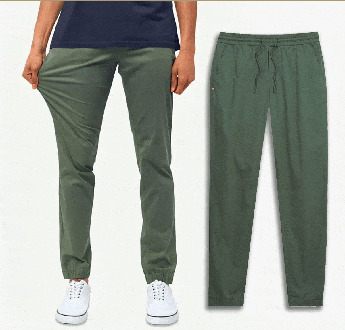 [rotating image of new Marshals green lightweight twill joggers]