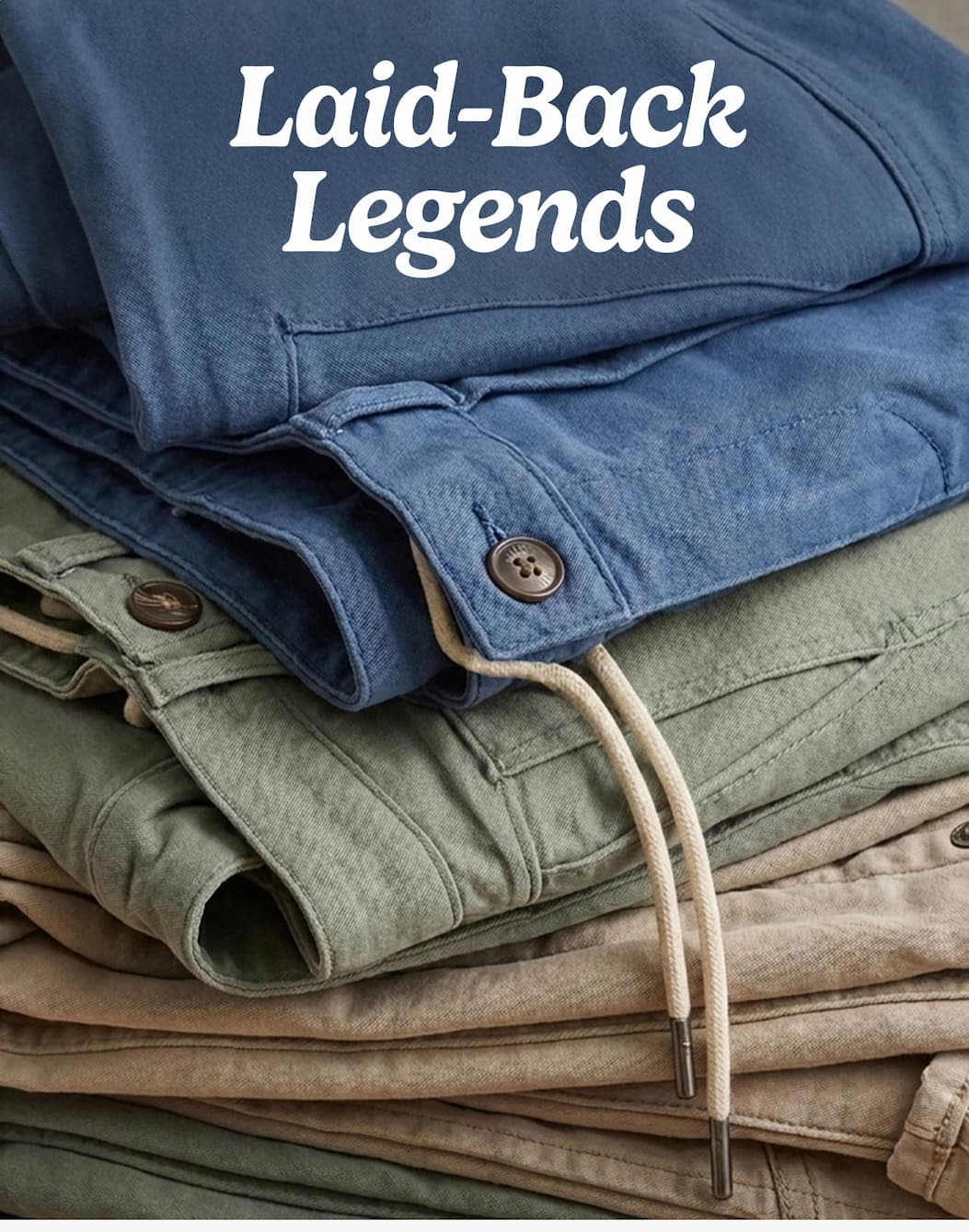 [IMG of close ups, drawstring] Laid back legends