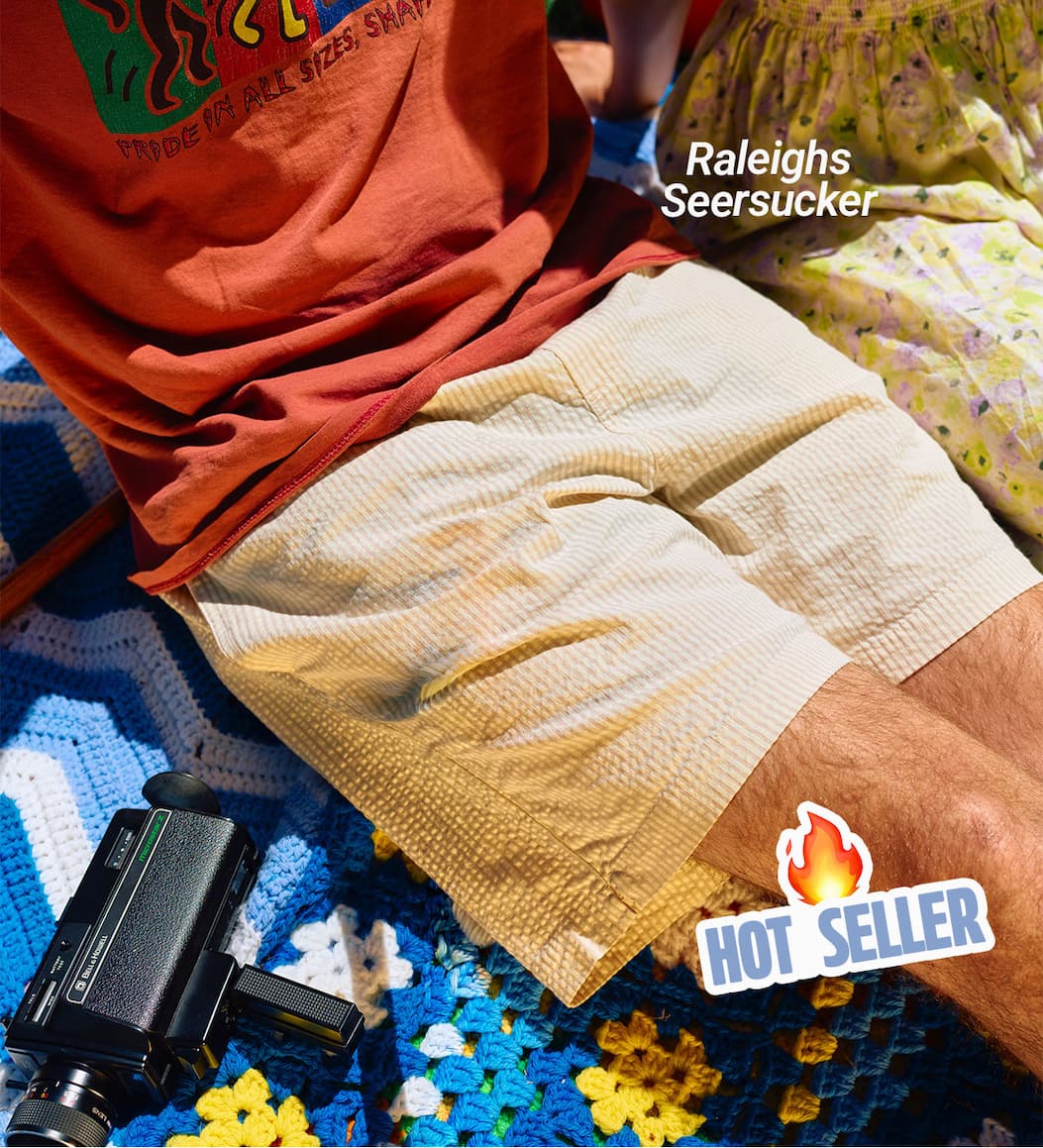 [IMG of man in seersucker shorts] Raleighs seersucker.