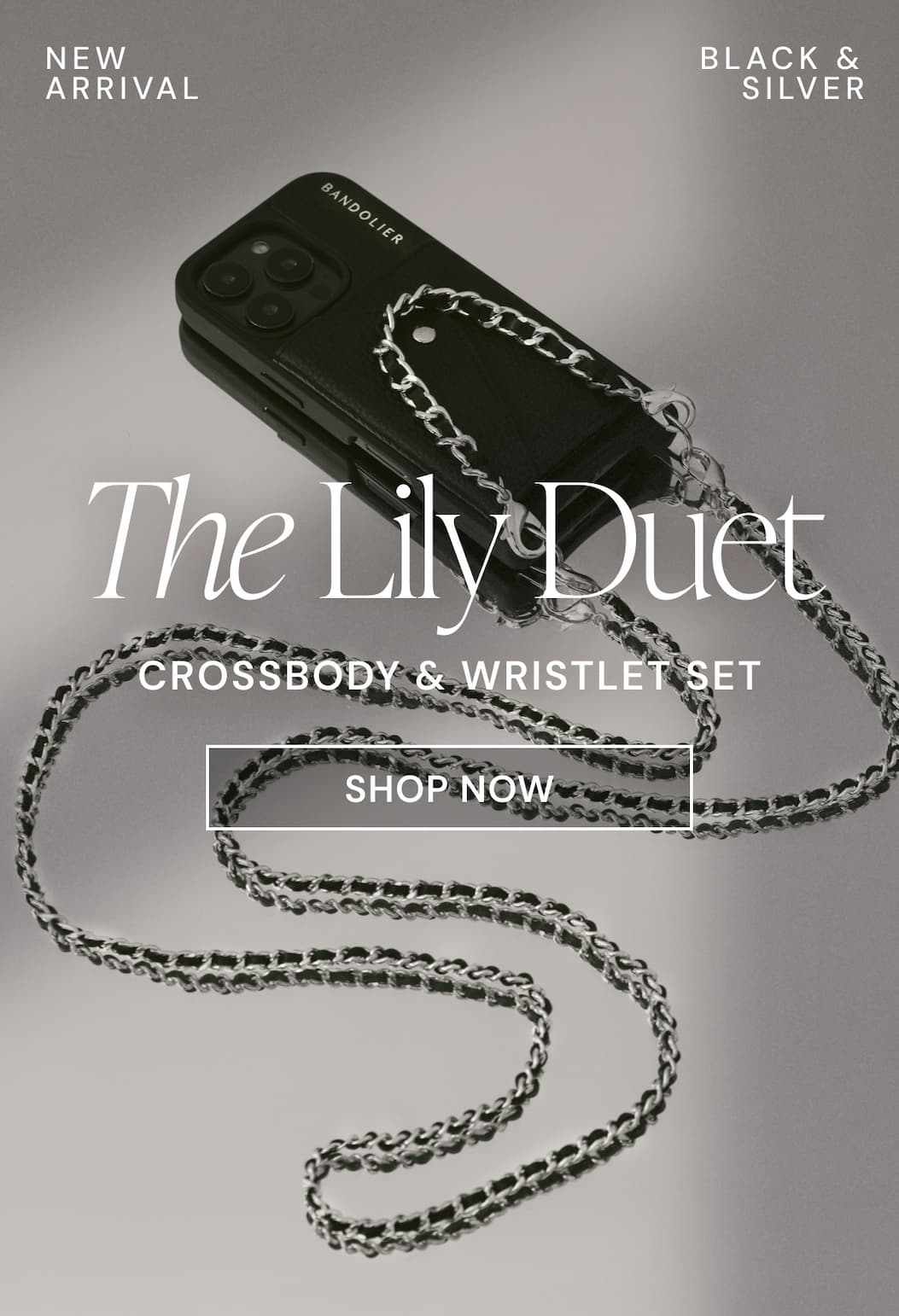 NEW ARRIVAL BLACK & SILVER The Lily Duet CROSSBODY & WRISTLET SET SHOP NOW