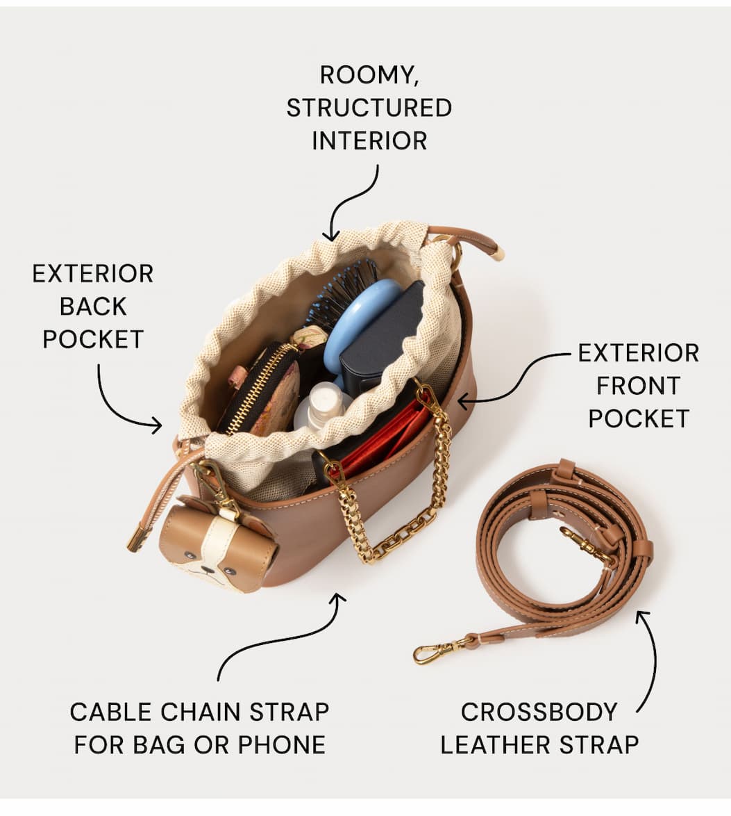 ROOMY STRUCTURED INTEROIR EXTERIOR BACK POCKET EXTEROIR FRONT POCKET CABLE CHAIN STRAP FOR BAG OR PHONE CROSSBODY LEATHER STRAP