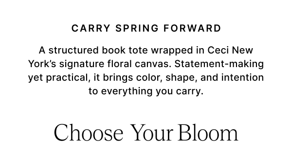 Carry SPRING FORWARD A structured book tote wrapped in floral canvas. The Box Tote balances statement design with everyday function, bringing color, shape, and intention to the way you carry.