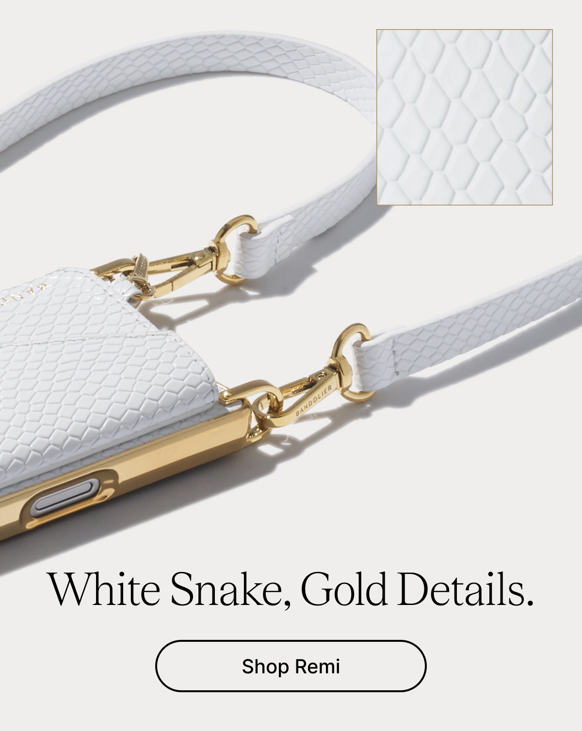 White Snake, Gold Details. Shop Remi