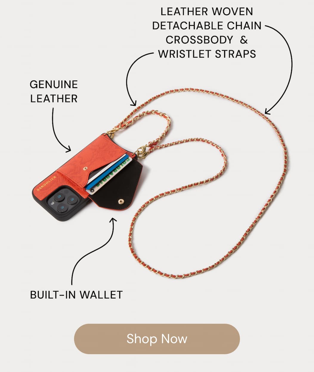 LEATHER WOVEN DETACHABLE CHAIN CROSSBODY & WRISTLET STRAPS GENUINE LEATHER BUILT-IN WALLET Shop Now