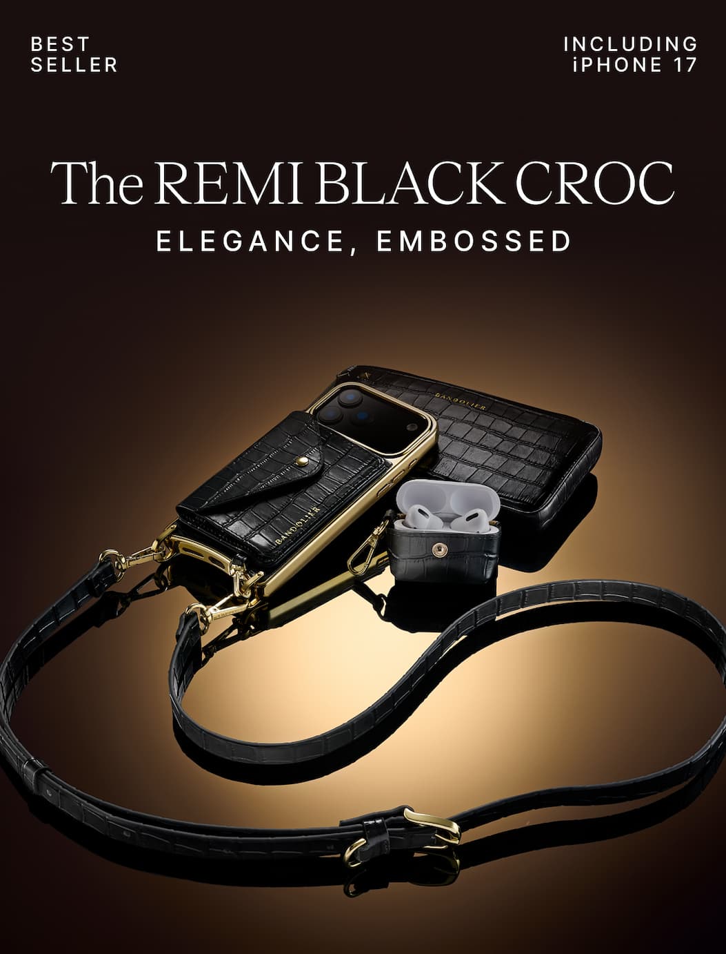 BEST SELLER INCLUDING iPHONE 17 The REMI BLACK CROC ELEGANCE, EMBOSSED