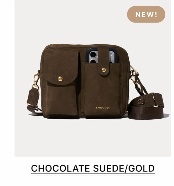 NEW! CHOCOLATE SUEDE/GOLD