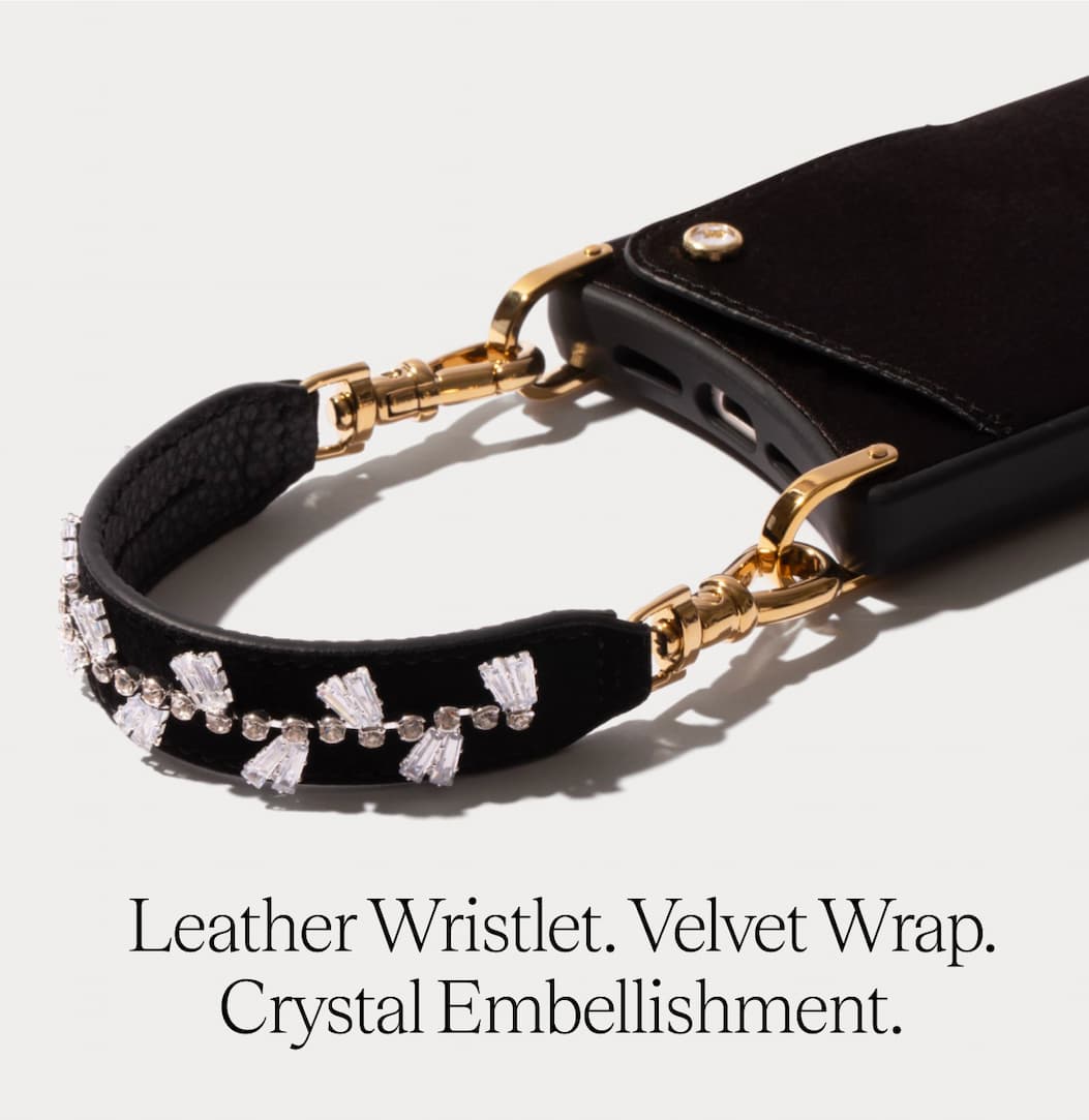 Leather Wristlet. Velvet Wrap. Crystal Embellishment.