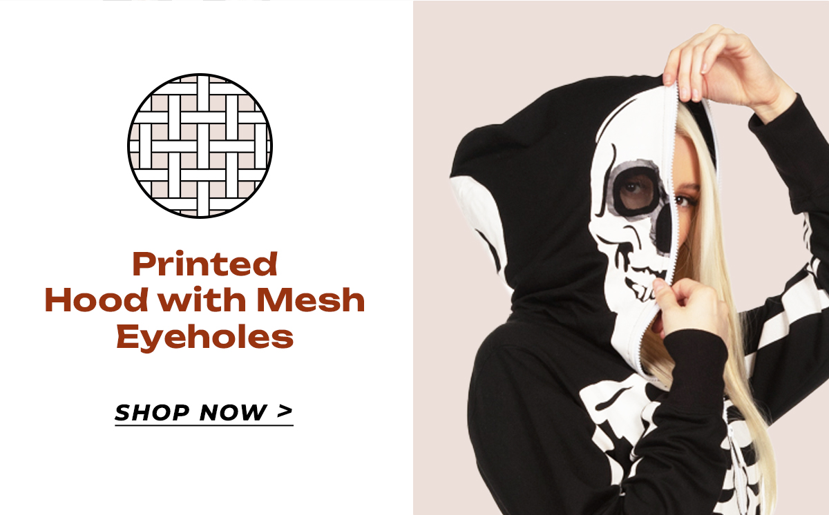Printed hood with mesh eyeholes. Shop now.