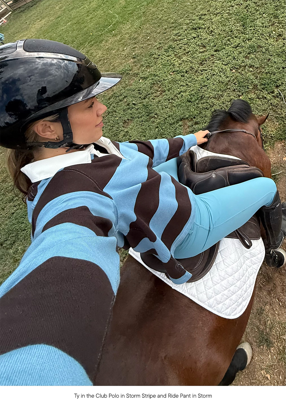 Ty in the Club Polo in Storm Stripe and Ride Pant in Storm