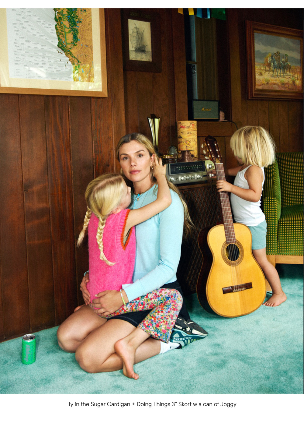 Ty in the Sugar Cardigan + Doing Things 3” Skort w a can of Joggy