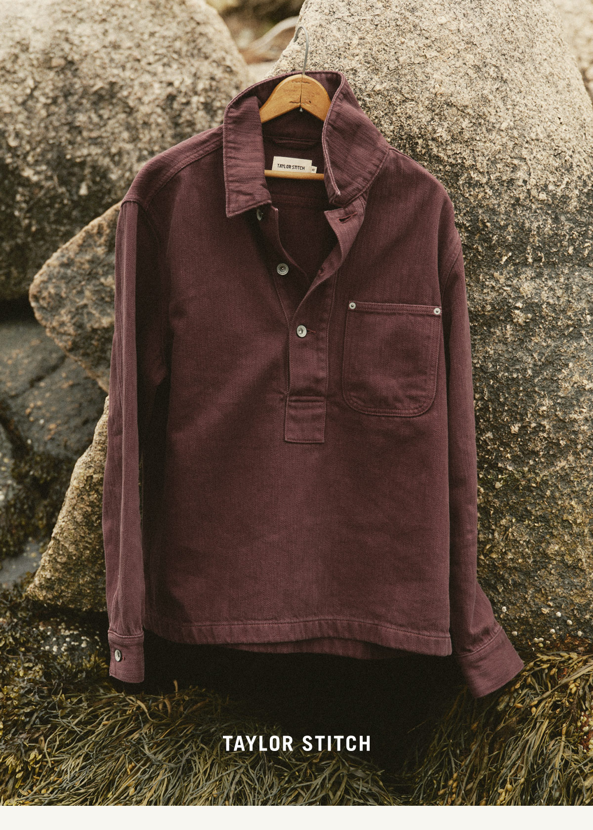 Taylor Stitch. The Milton Overshirt in Burgundy Slub Denim