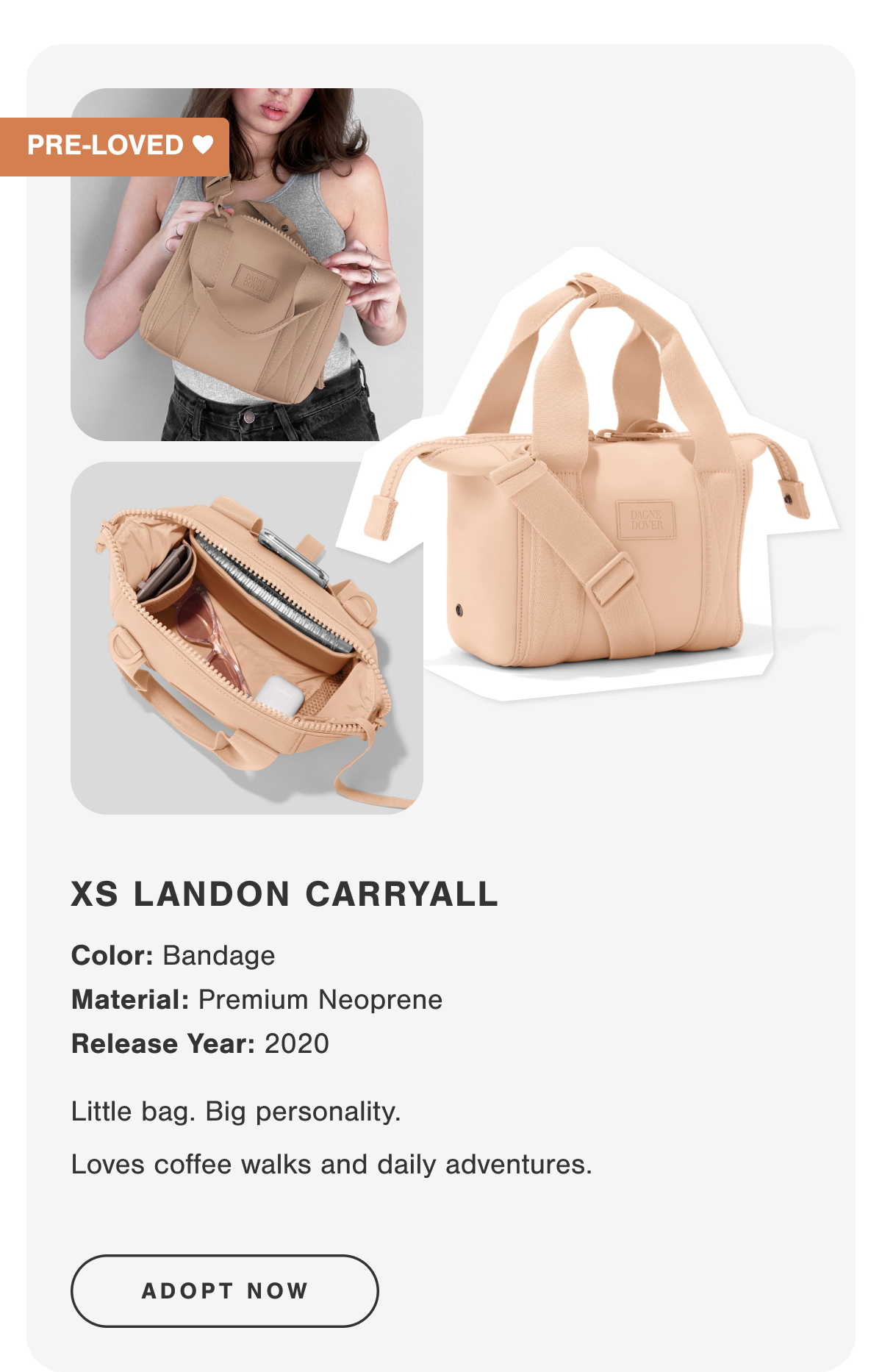XS LANDON CARRYALL. Little bag. Big personality. Loves coffee walks and daily adventures.