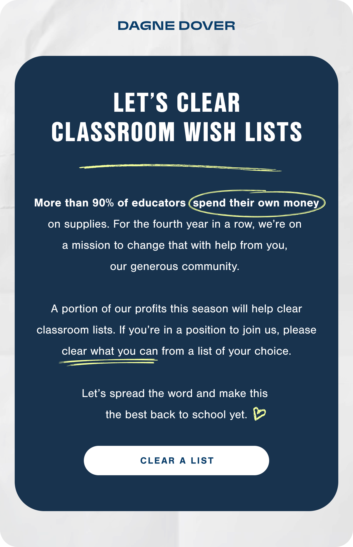 Let's clear classroom wish lists. Clear a list.