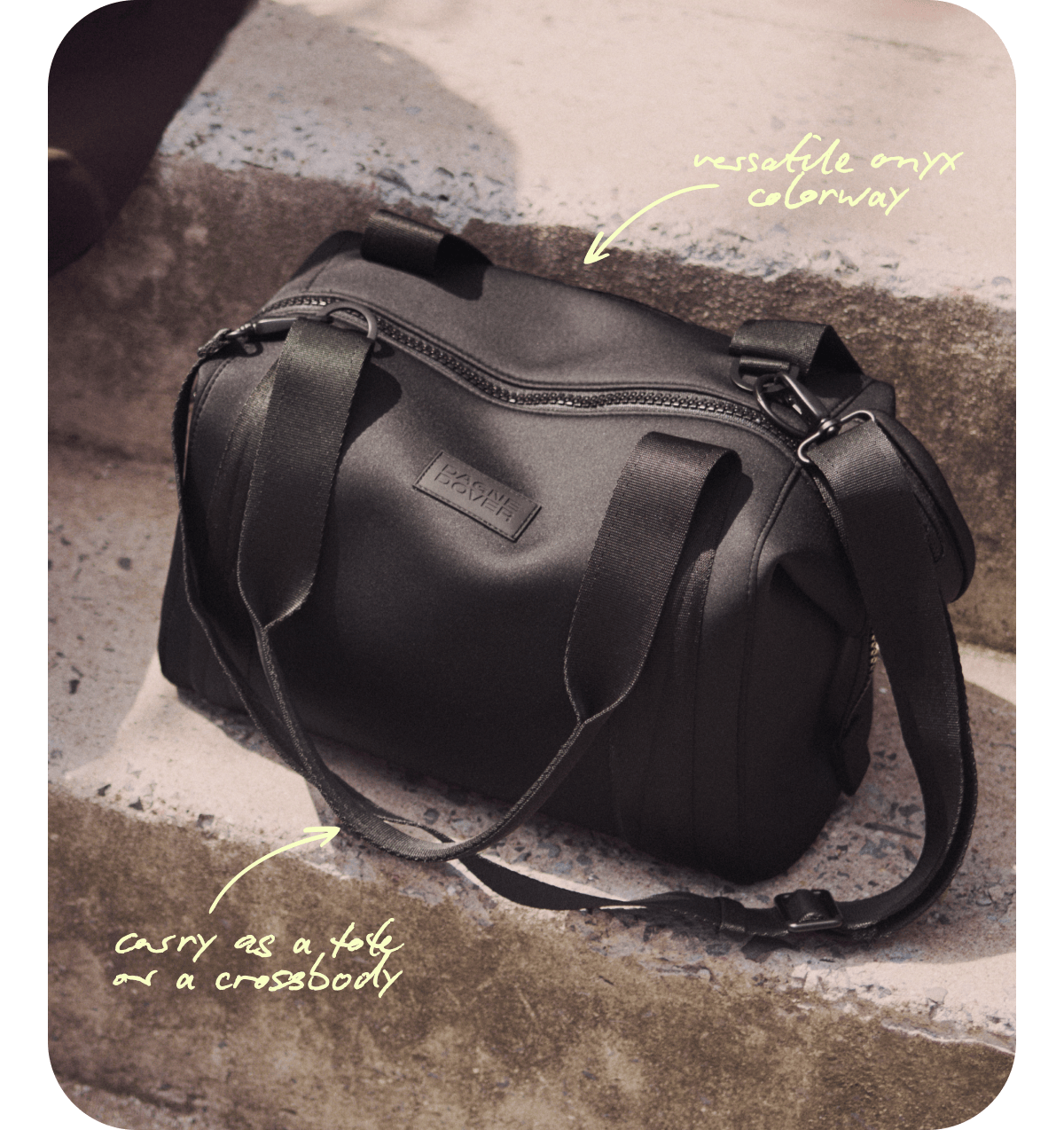 Carry as a tote or a crossbody. Versatile onyx colorway.