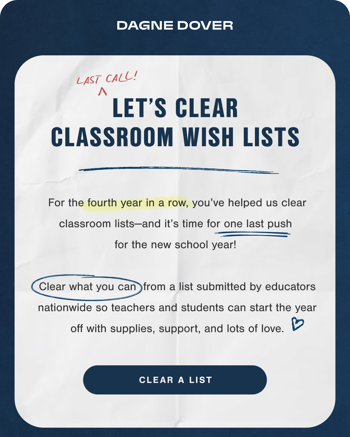 Last Call! Let's Clear Classroom Wish Lists.