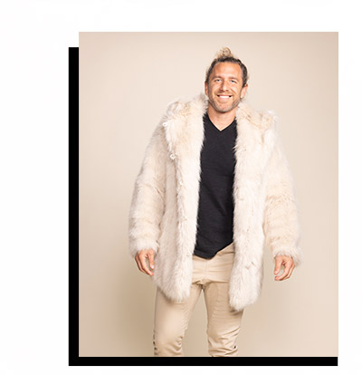 Classic Men's Faux Fur Coat | Ivory Wolf