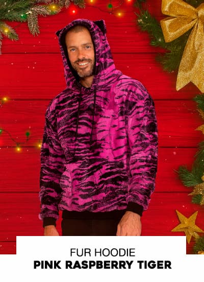 Classic Men's Fur Hoodie | Pink Raspberry Tiger