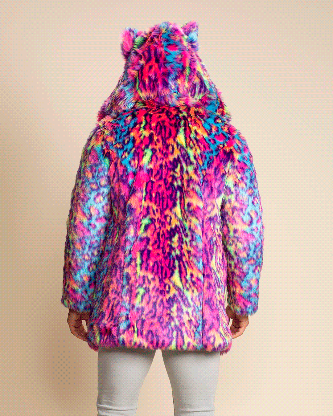 Classic Men's Blue & Pink Faux Fur Coat | Neon Disco Cat
