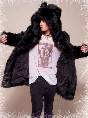 Classic Men's Faux Fur Coat | Black Wolf
