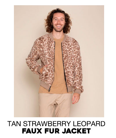 Men's Faux Fur Jacket | Tan Strawberry Leopard