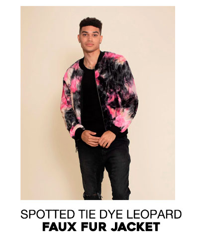 Men's Colorful Faux Fur Jacket | Ink Spotted Tie Dye Leopard