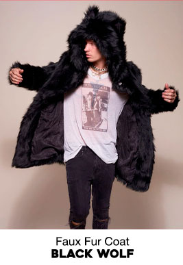 Classic Men's Faux Fur Coat | Black Wolf