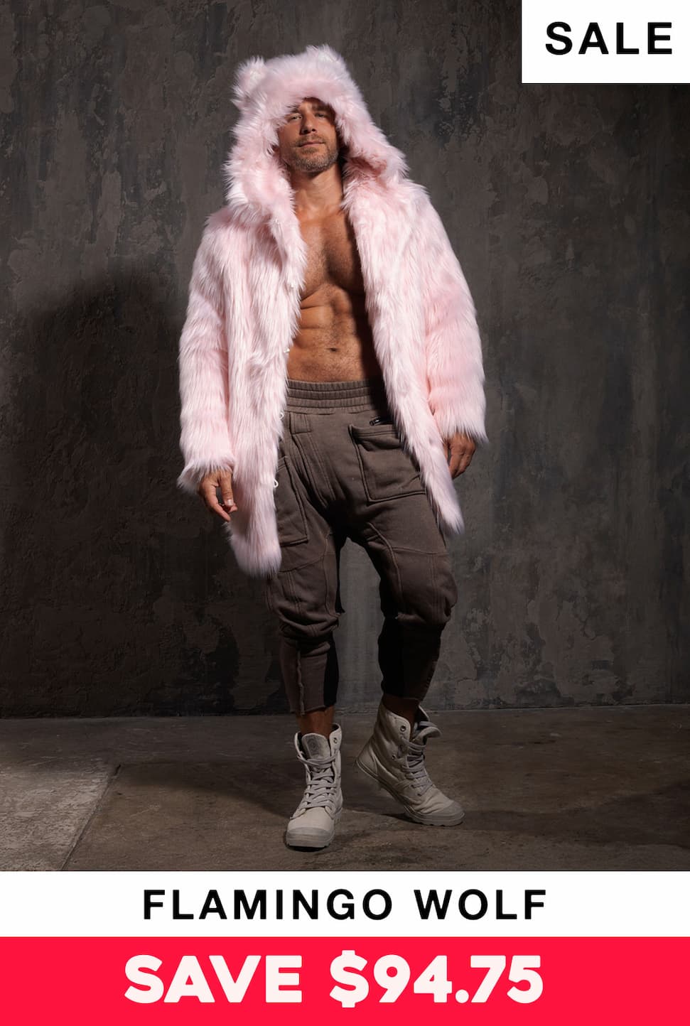 Classic Men's Faux Fur Coat | Flamingo Wolf