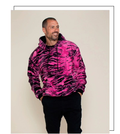 Classic Men's Fur Hoodie | Pink Raspberry Tiger