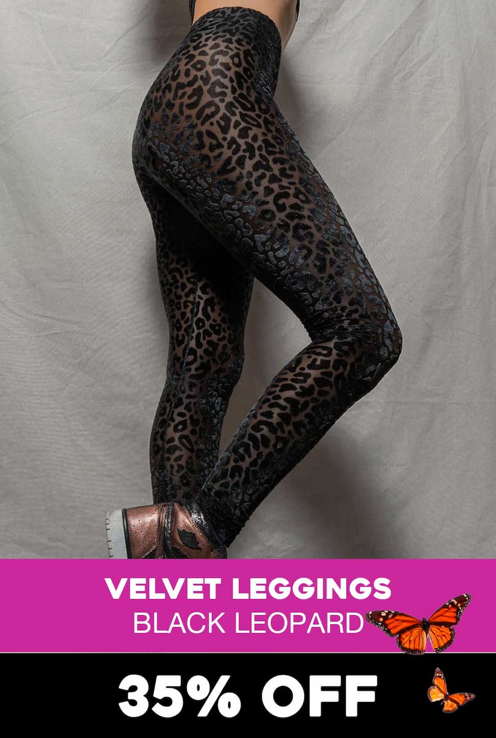 Women's Velvet Leggings | Black Leopard