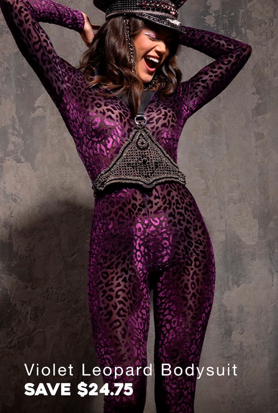 Women's Purple Full Bodysuit | Violet Leopard