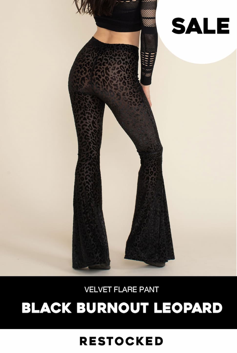 Women's Velvet Flare Pant | Black Burnout Leopard