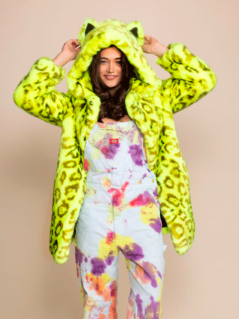 Classic Women's Faux Fur Coat | Neon Yellow Leopard