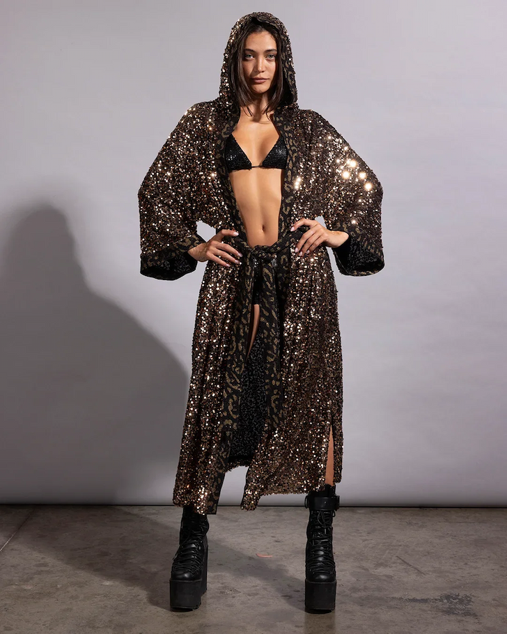 Women's Sequin Kimono | Gold Leopard