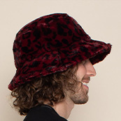 Men's Fur Bucket Hat | Red Burgundy Leopard