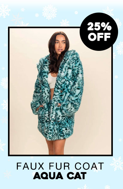 Classic Women's Faux Fur Coat | Aqua Cat