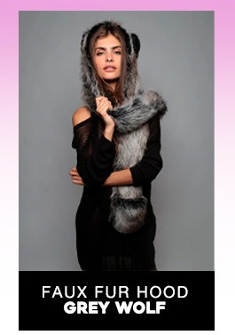 Grey Wolf Faux Fur Hood | Women's