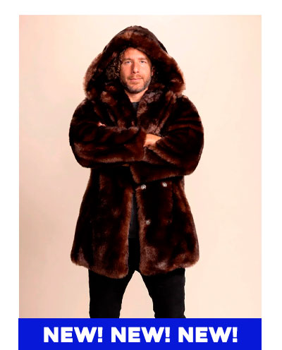 Hooded Men's Faux Fur Coat | Brown Wolf
