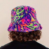 Men's Fur Bucket Hat | Neon Disco Cat