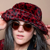 Women's Fur Bucket Hat | Red Burgundy Leopard