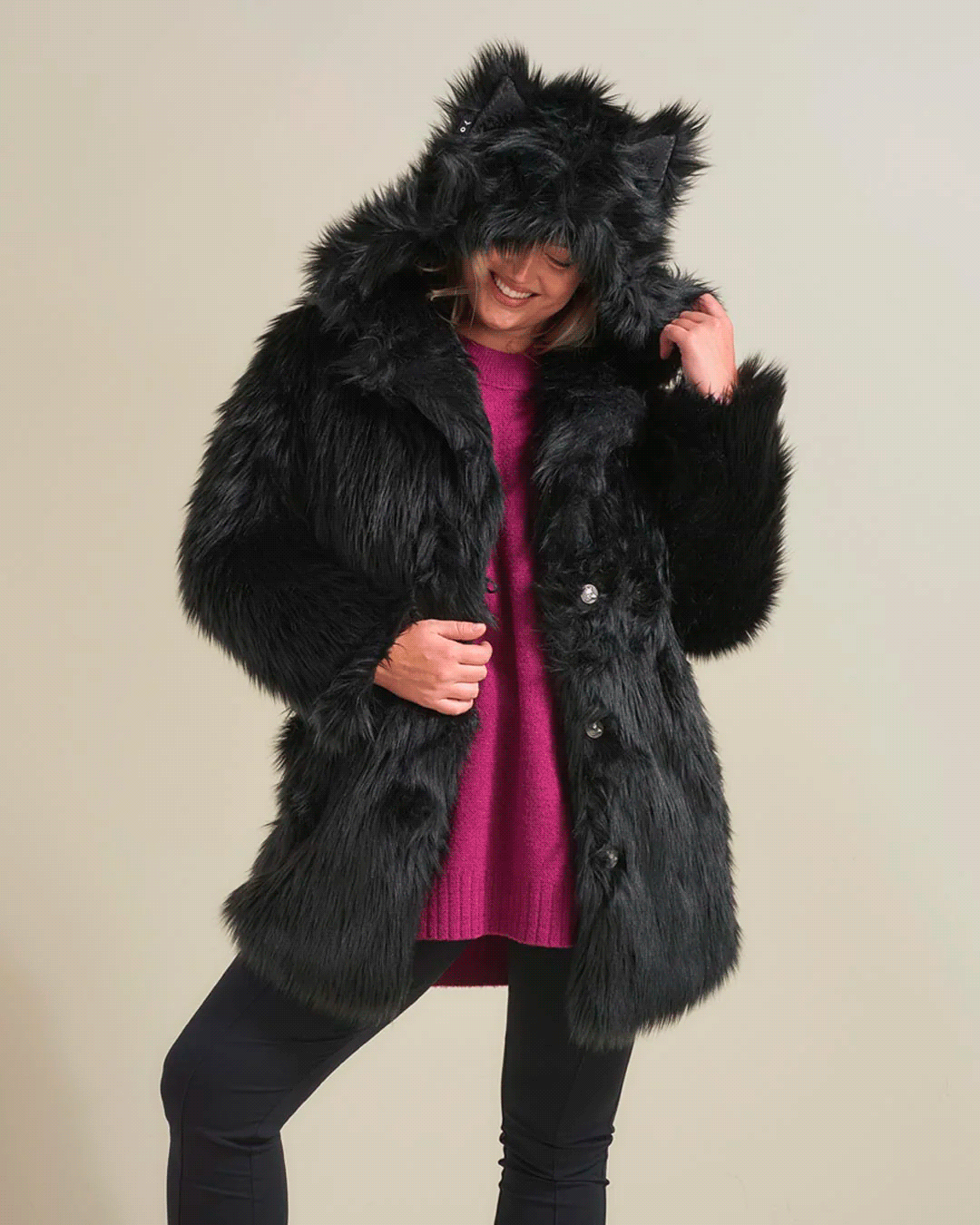 Classic Faux Fur Coat | Black Wolf