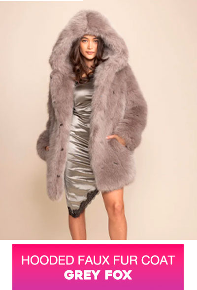 Hooded Women's Faux Fur Coat | Grey Fox