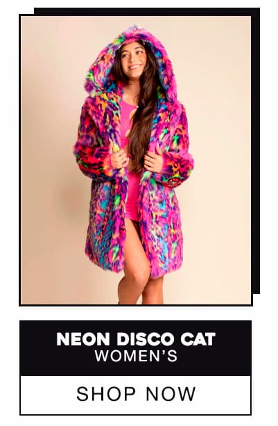 Hooded Women's Pink & Blue Faux Fur Coat | Neon Disco Cat | Made-To-Order
