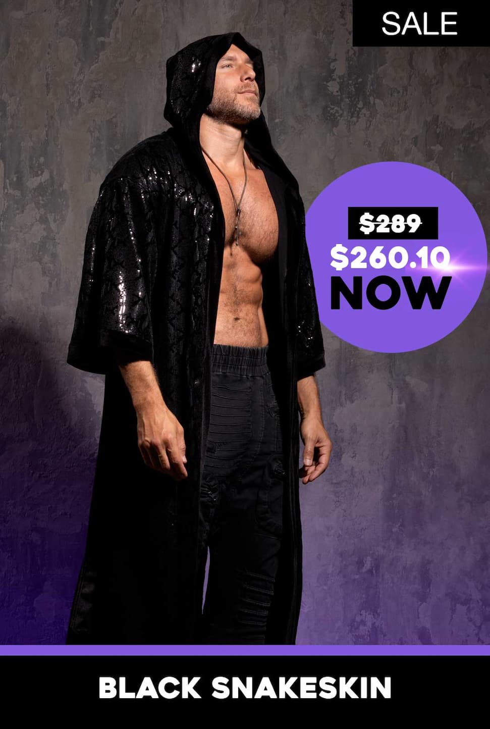 Men's Sequin Kimono | Black Snakeskin