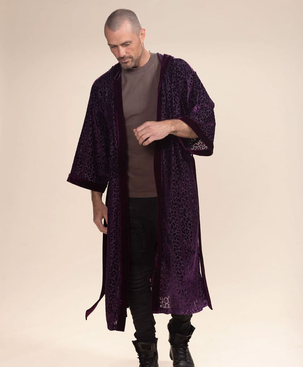 Men's Velvet Kimono | Purple Leopard