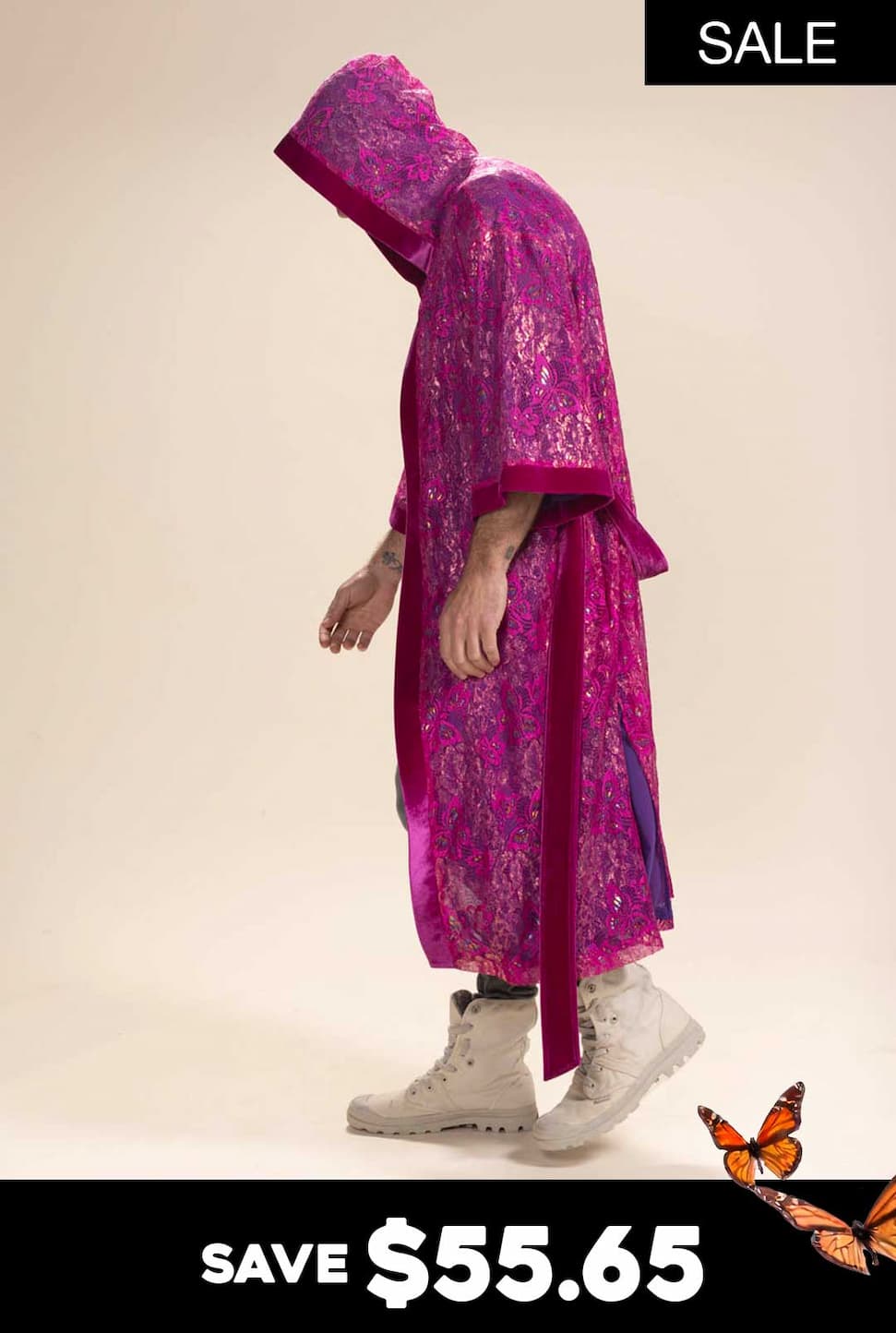 Men's Festival Kimono | Metallic Pink Butterfly