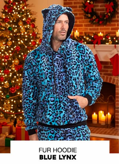Classic Men's Fur Hoodie | Blue Lynx