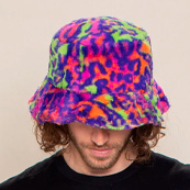 Men's Fur Bucket Hat | Neon Disco Cat