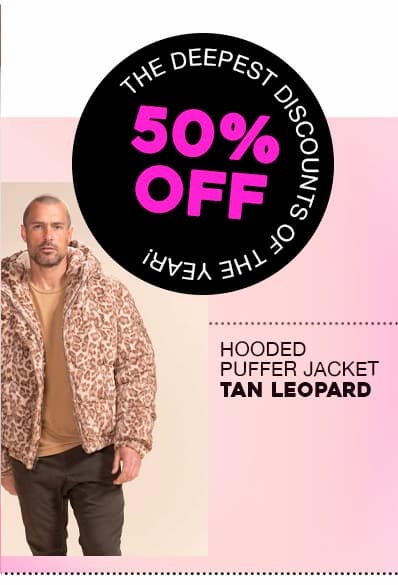 Classic Men's Puffer Jacket With Hood | Tan Leopard